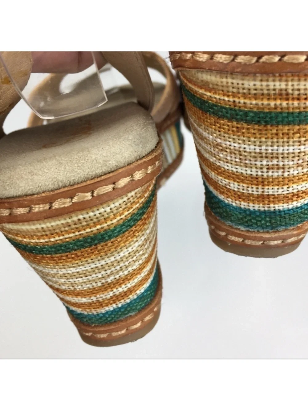 Splendid Striped Espadrille Wedge Sandals Leather Canvas Size 8